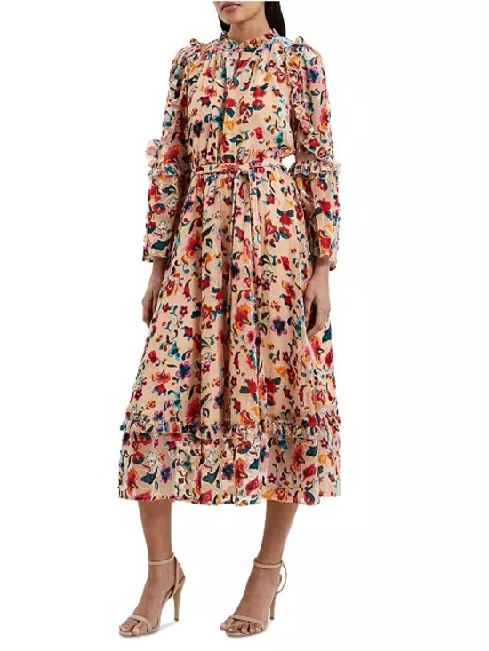 French Connection Dresses & Skirts - NWT French Connection Women's Avery Long Sleeve Burnout Floral Midi Dress